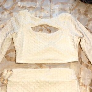 Two piece knee length all white skirt set